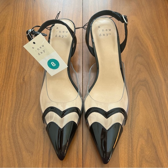 A New Day “Eleanor” Black Patent & Clear Slingback Kitten Heels – Size 8 - Picture 4 of 5
